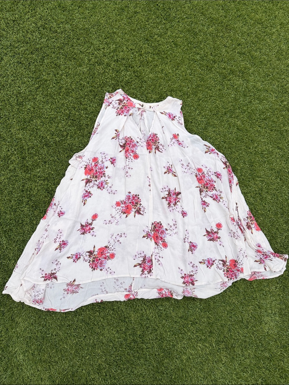 Free People White Floral Swing Dress with Pink & Red Bouquet Print